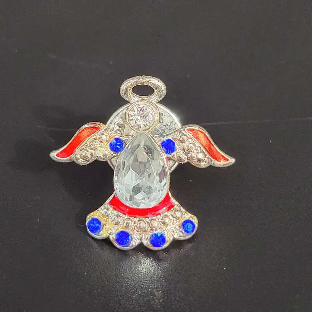 Crystal & Enamel Angel Lapel Pin Red Blue Accents 1 in Religious Patriotic USA